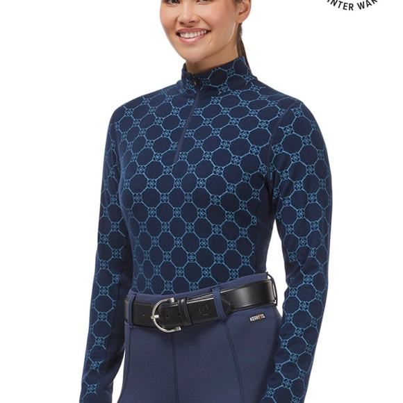 Kerrits Activewear Stable Temp Merino Wool Quarter Zip Top Size SBLACK BIT LINKS - Picture 2 of 11